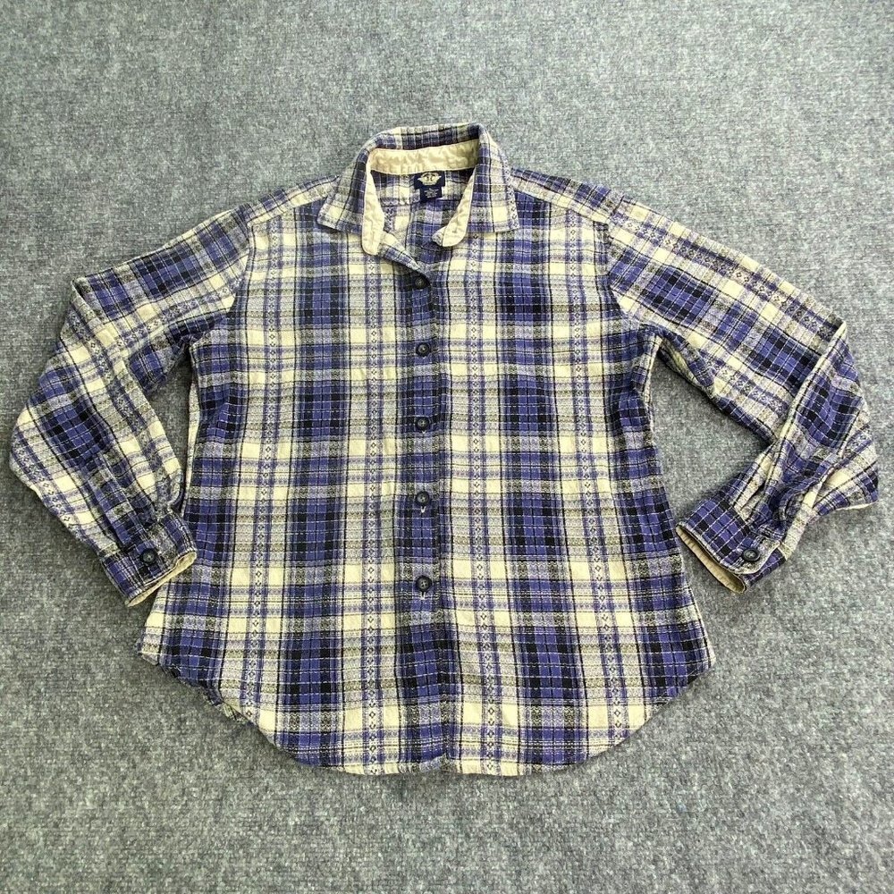 VTG 90s Dockers Shirt Womens L Blue Plaid Americana Preppy Heritage Classic Work